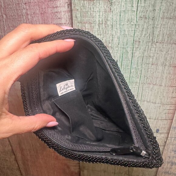 La Regale Vintage Black Beaded Clutch Sequin Handbag Beaded Hand Clutch Bag - Picture 3 of 4